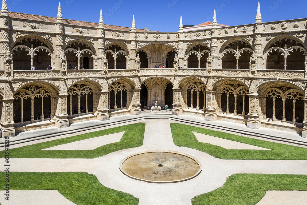 Manueline cloister of Jeronimos monastery in Lisbon