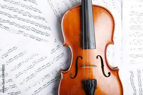 Fotografi Violin on an notes background
