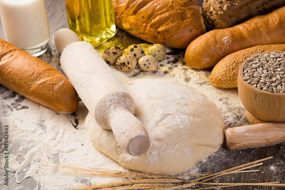 flour, eggs, white bread, wheat ears flour, eggs, white bread, wheat ears