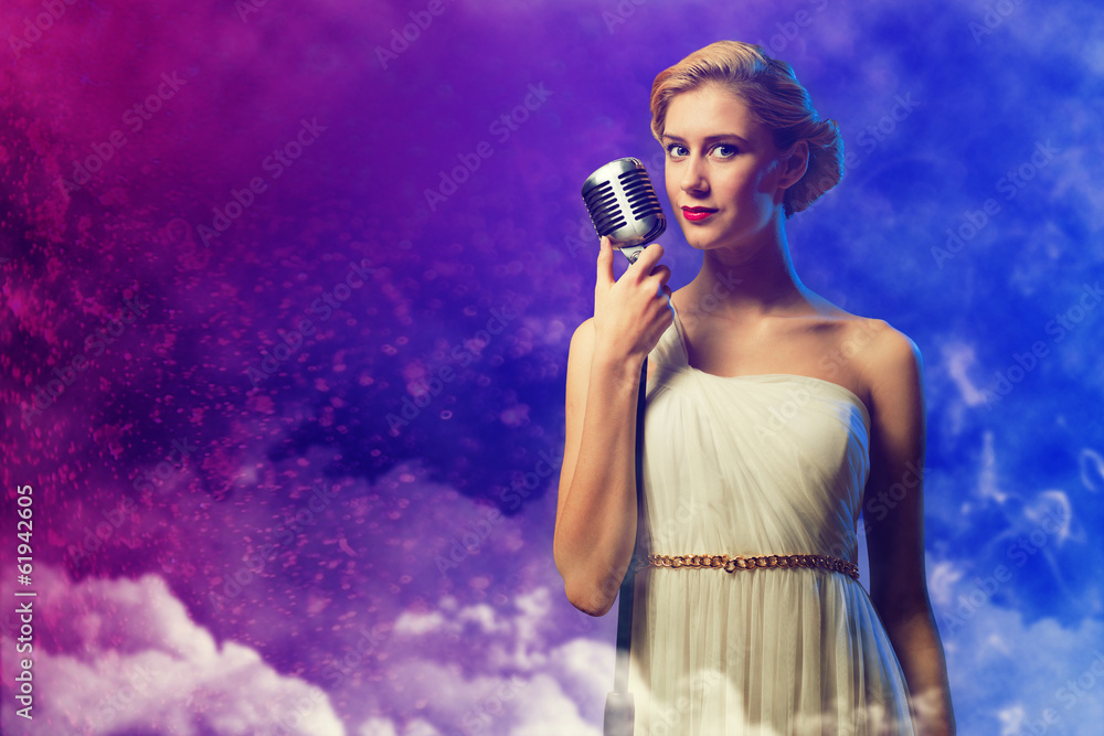 attractive female singer with microphone attractive female singer with microphone