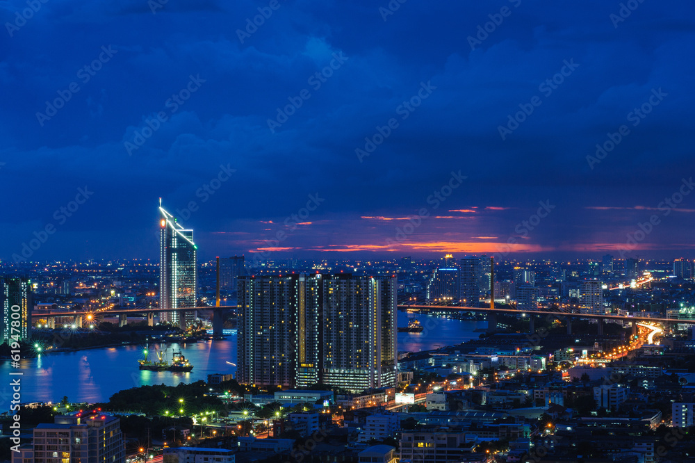 bangkok sunset and building light