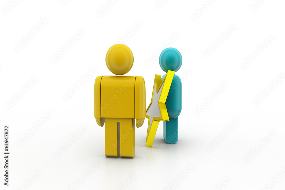 3d people with a golden star in a hand 3d people with a golden star in a hand