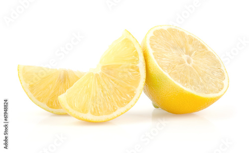 Lemon Slices and Half Isolated on White Background