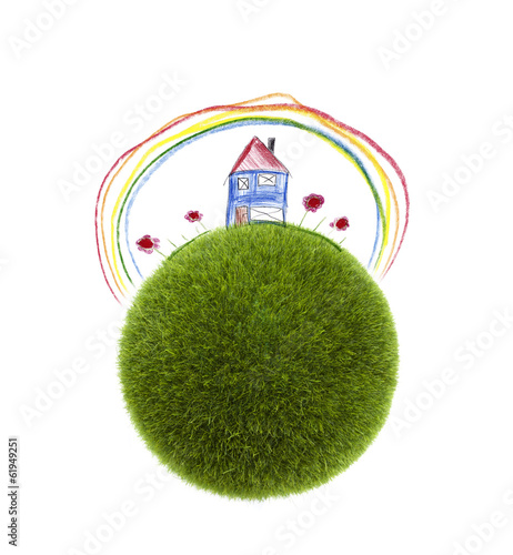 Graskugel mit Häuschen