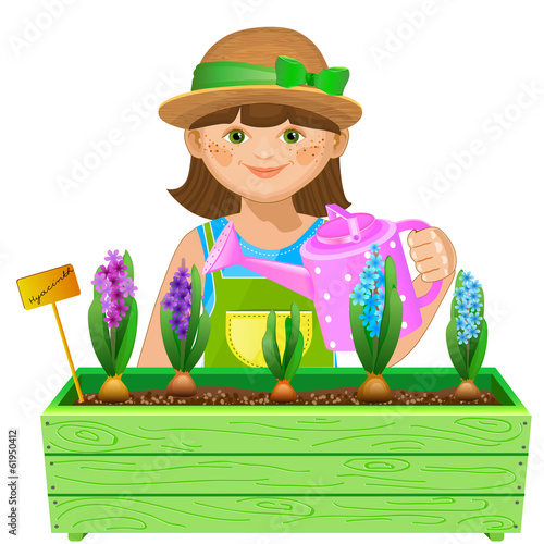 girl watering flowers