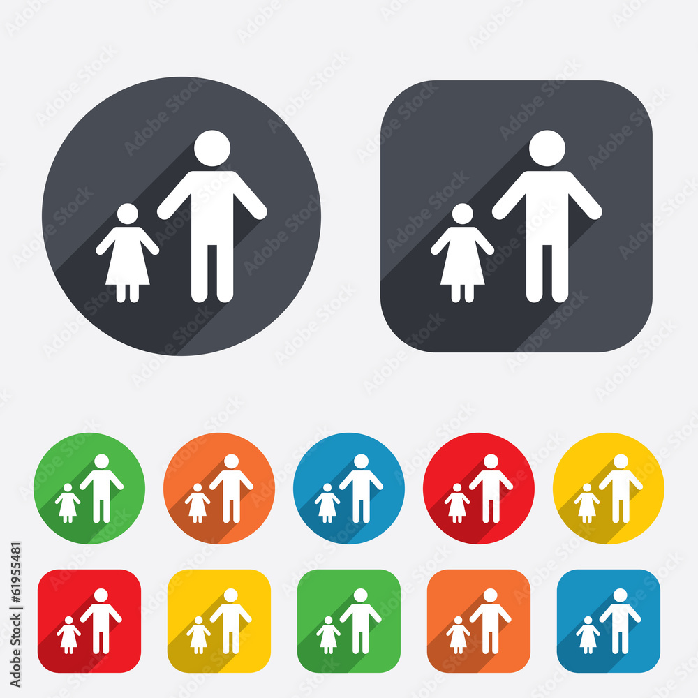 One-parent family with one child sign icon. One-parent family with one child sign icon.