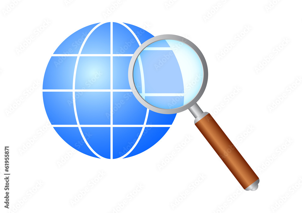 Blue globe and magnifier Blue globe and magnifier