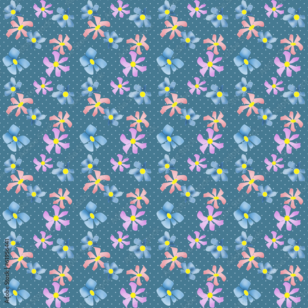 Seamless floral pattern texture on blue dotted background Seamless floral pattern texture on blue dotted background