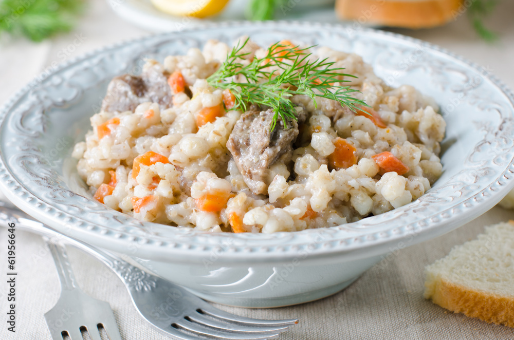 Barley porridge with meat and vegetables Barley porridge with meat and vegetables