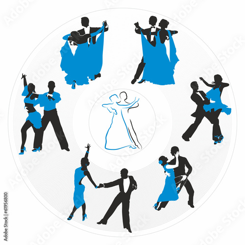 couples dancing on the background of a circular plate