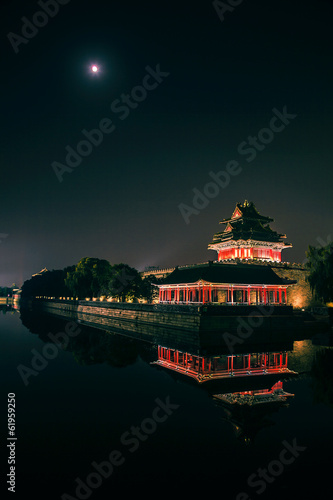 the turret of beijing forbidden city in night China