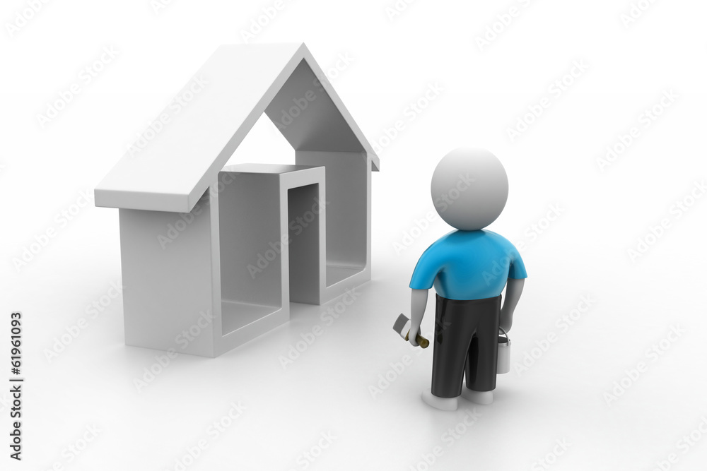 Painting man and house sign Painting man and house sign