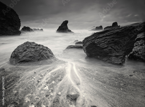 Beach in black and white photo