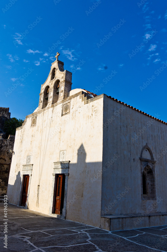Church building inside Preveli monastery, island of Crete