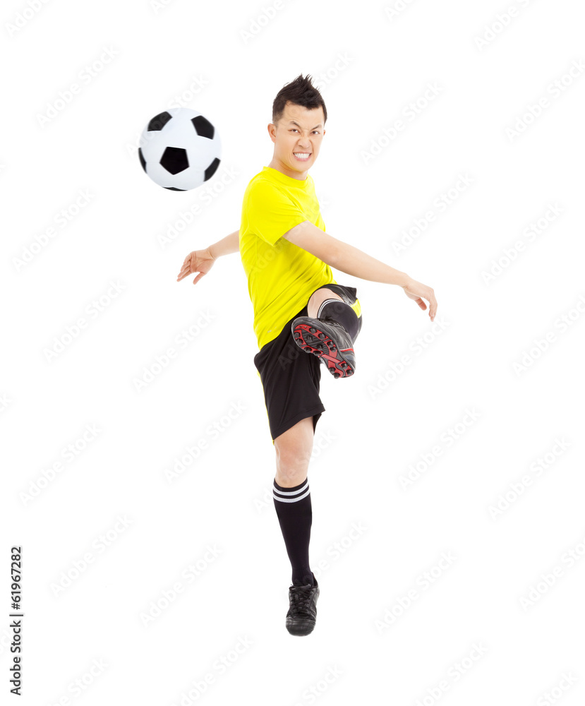 soccer player shooting a ball