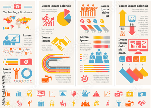 Flat Business Infographic Elements plus Icon Set. Vector.