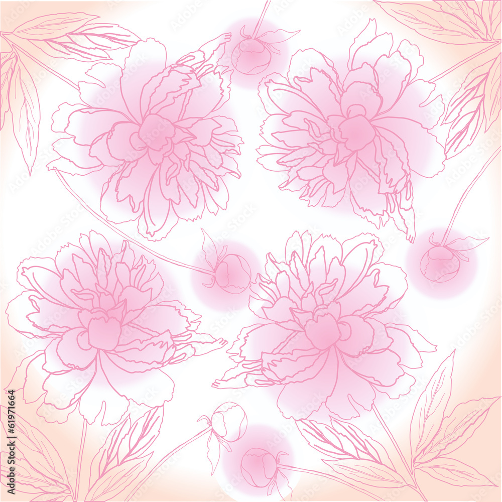 Pink Background with peony. Vector illustration