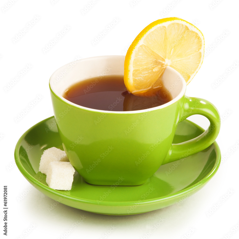 cup of tea with lemon and sugar cubes cup of tea with lemon and sugar cubes