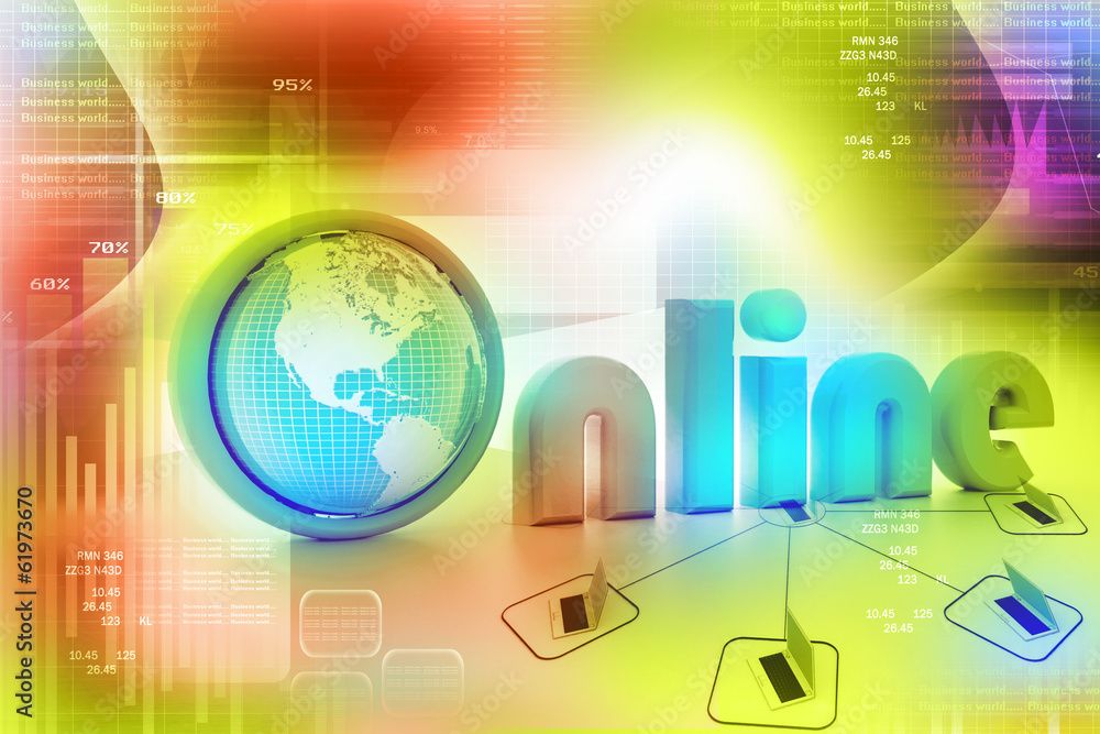 On-line illustration with globe. On-line illustration with globe.
