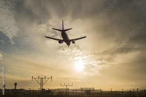 Airplane landing at dusk. © Anibal Trejo