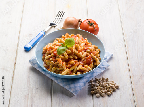 pasta cavatelli with chickpeas and tomatoes photo