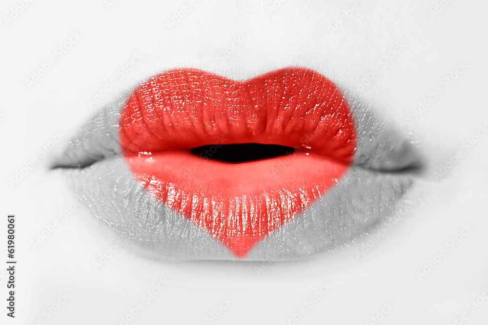 Fototapeta premium Bouche de femme, coeur rouge