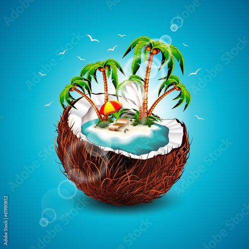Vector illustration on a summer Holiday theme with coconut