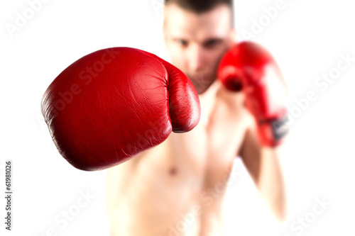 Boxing. Fighters glove. Isolated on white background. Bokeh.