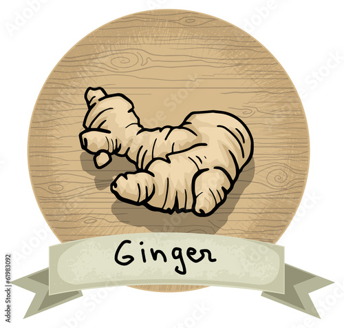 Hand drawn ginger icon, wooden background