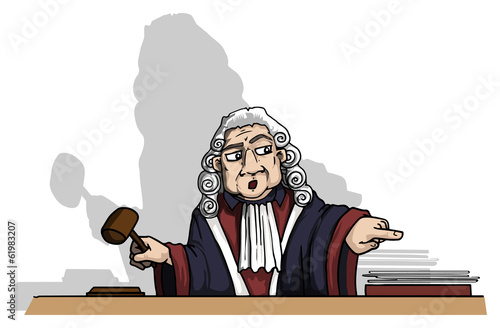 Serious looking judge character,pointing
