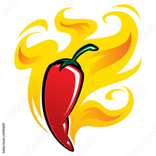 Extremely hot red chili pepper on fire