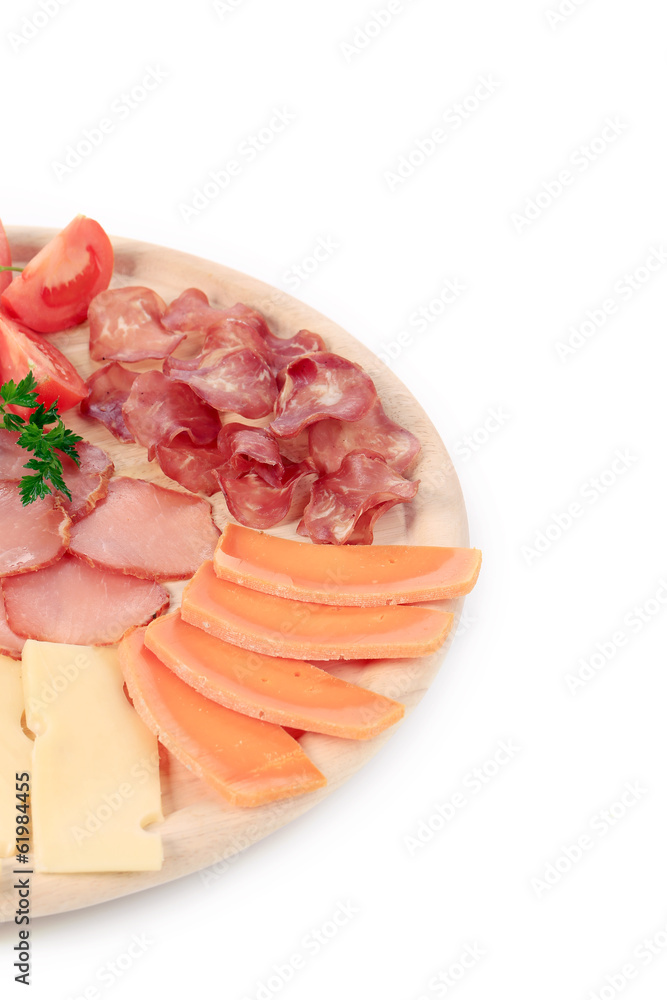 Various cheese on wooden platter. Various cheese on wooden platter.