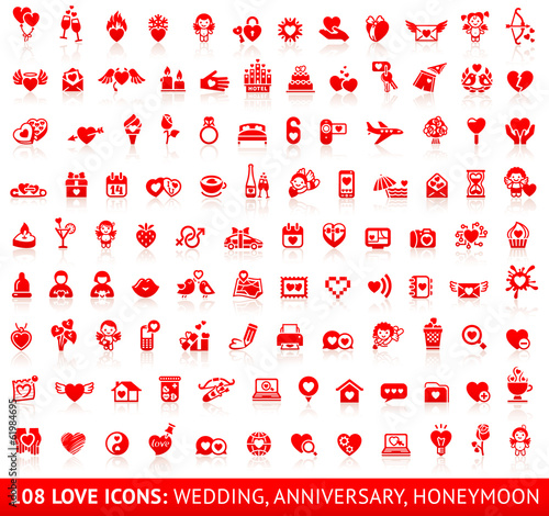 Set love red icons