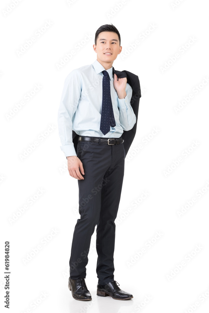 Young Asian businessman hold coat Young Asian businessman hold coat