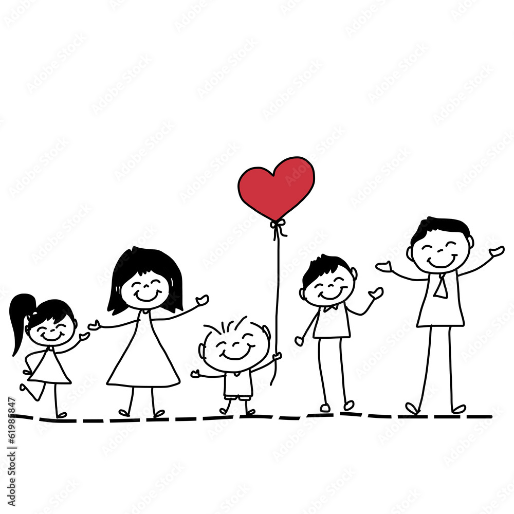 hand drawing cartoon happy family hand drawing cartoon happy family