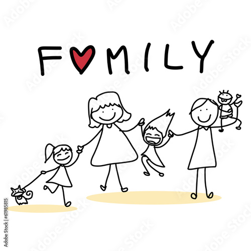 hand drawing cartoon happy family