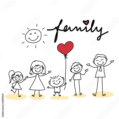 hand drawing cartoon happy family