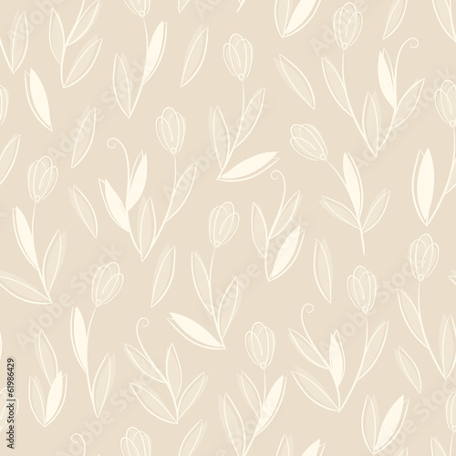 Clear floral white on beige seamless pattern