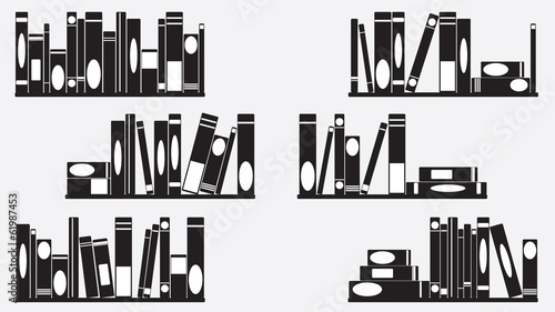 Books on shelves set illustration