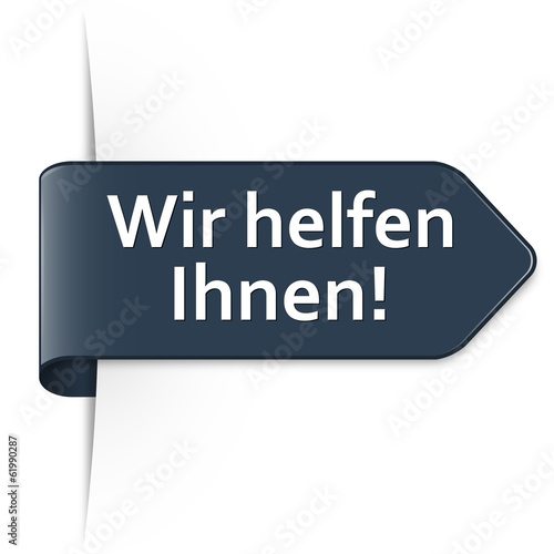 Wir helfen Ihnen! - Dunkelblauer Sticker Pfeil