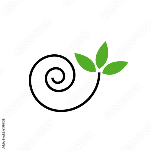 Drawing of a cute snail with green leaves- logo concept