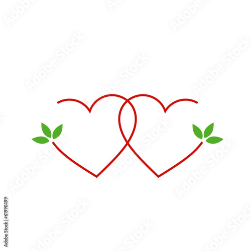 Two Hearts with leaves- logo for matrimony or wedding services
