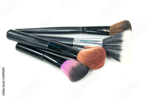 Professional makeup brush set on white background