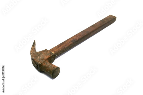 An old carpenter's hammer isolated on white photo