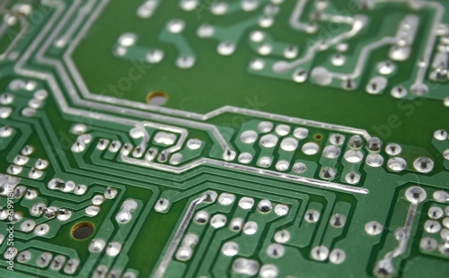 macro of a green printed circuit board