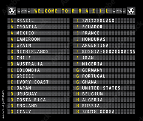 soccer concept Brazil, style of airport flight information,