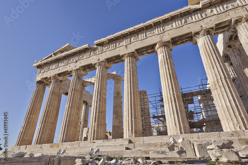 extreme perspective of Parthenon temple, Athens, Greece