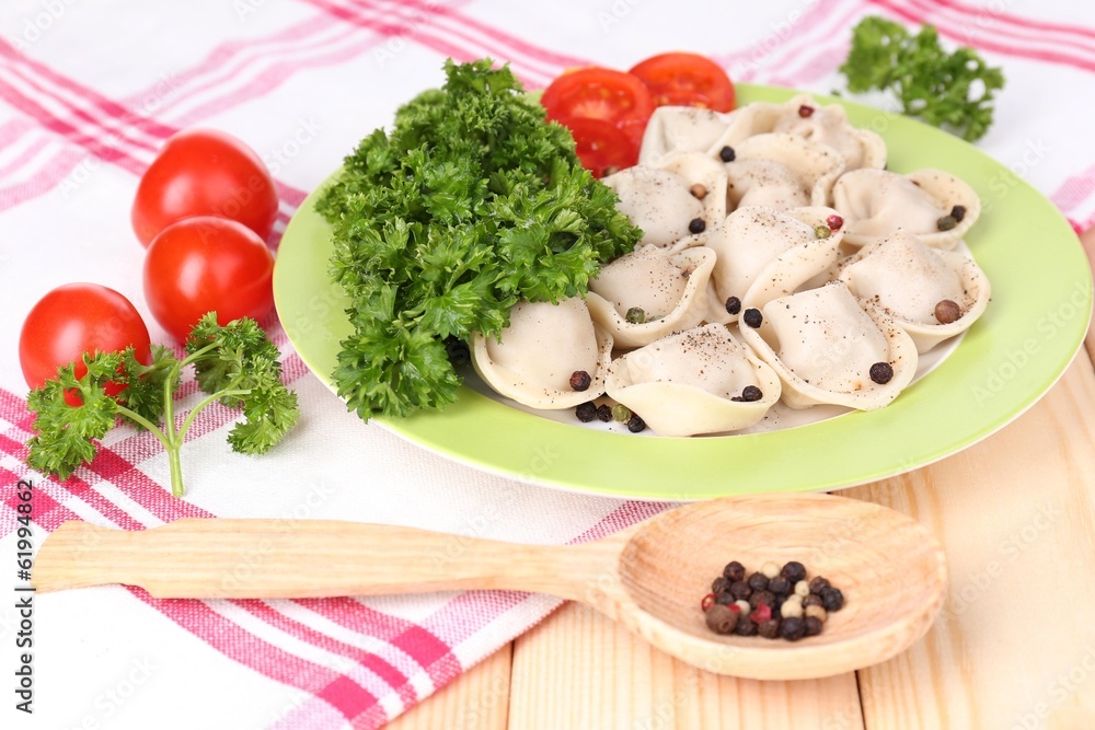 Meat dumplings - russian boiled pelmeni close up Meat dumplings - russian boiled pelmeni close up