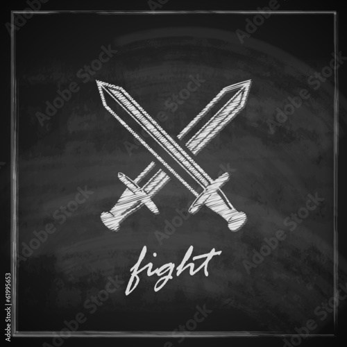 vintage illustration with swords on blackboard background