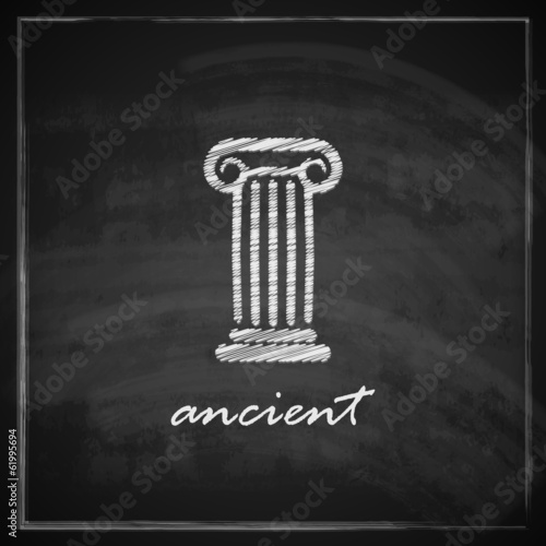 illustration with ancient column on blackboard background.